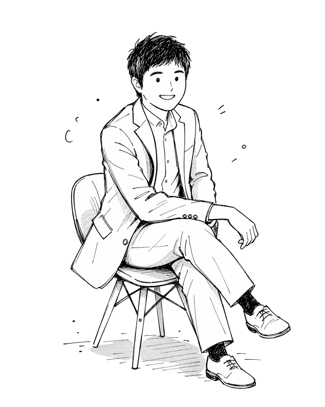 Albert Shim, seated on a stool in an ink-blue suit, smiling